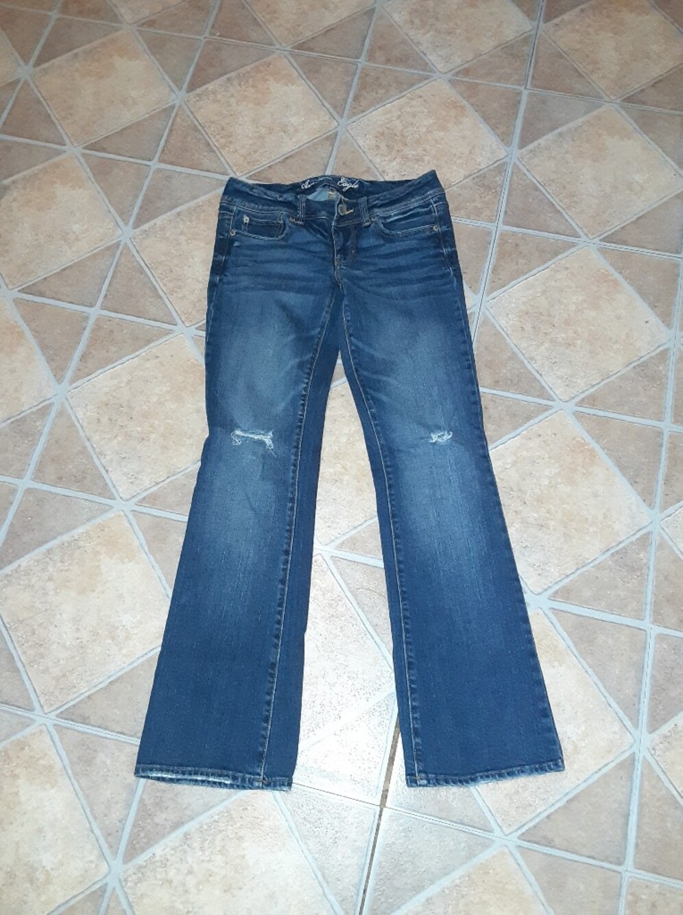 American Eagle Outfitters Blue Boot Cut Jeans with Knee Rips